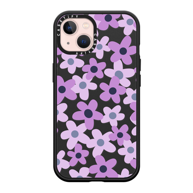 Marta Olga Klara x CASETiFY iPhone 13 ケース マットブラック インパクトケース MagSafe対応 sixties retro violet floral on clear background