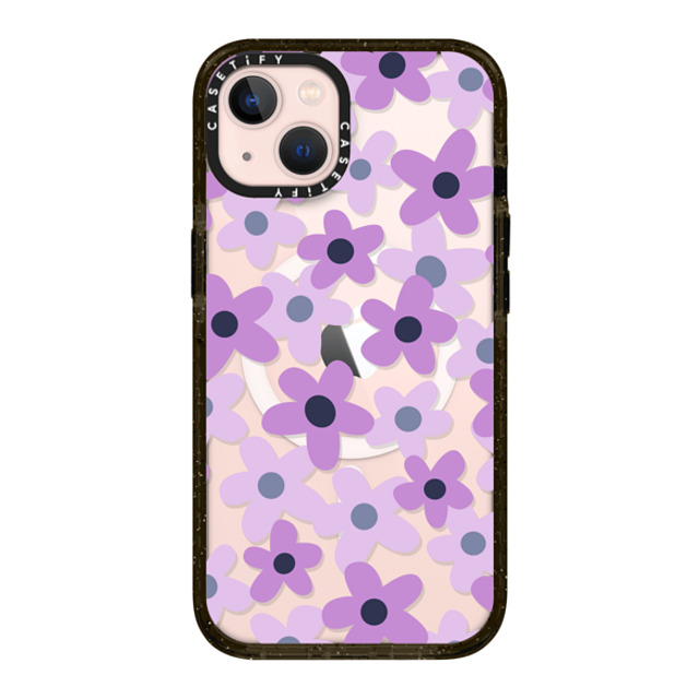 Marta Olga Klara x CASETiFY iPhone 13 ケース ブラック インパクトケース MagSafe対応 sixties retro violet floral on clear background