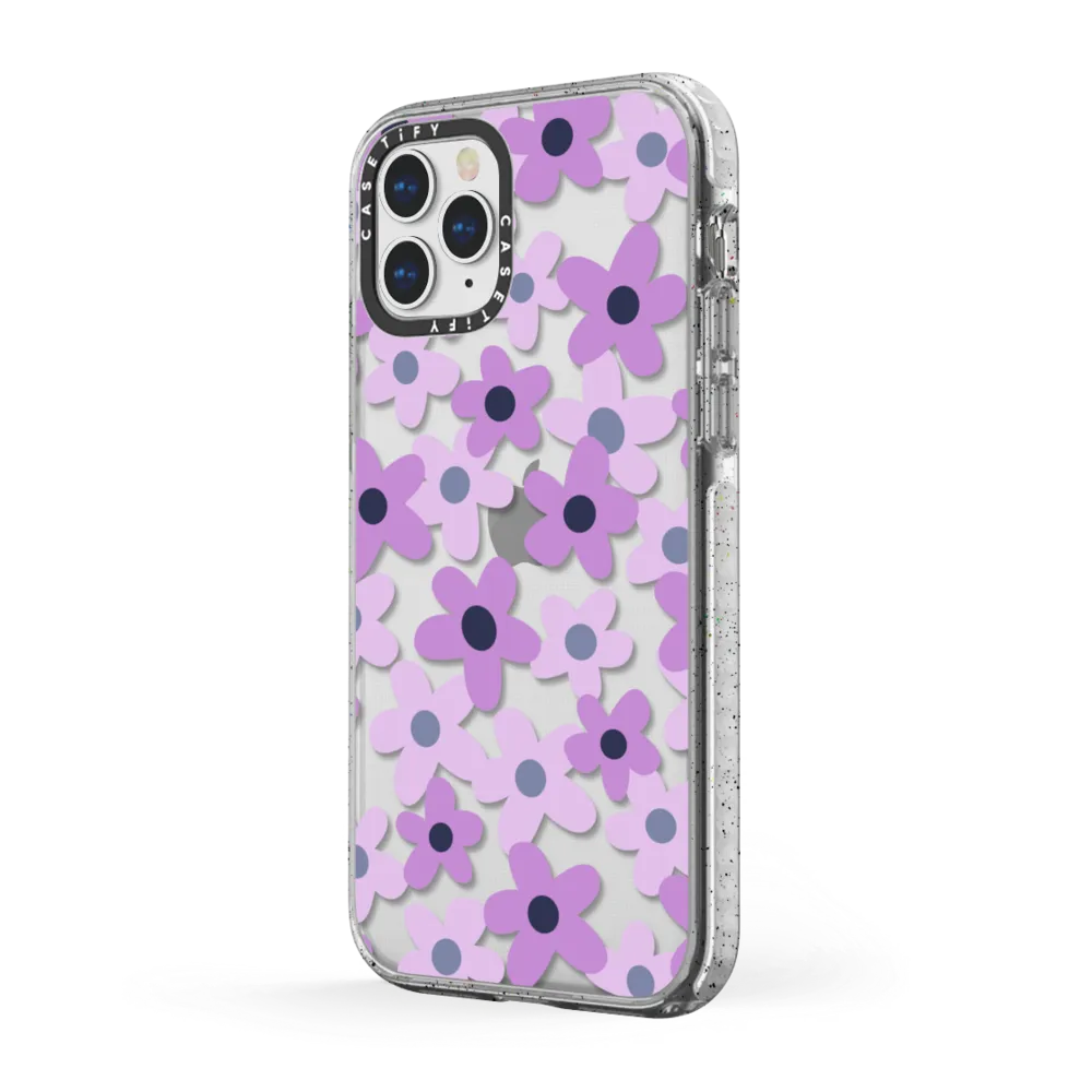 Impact iPhone 11 Pro Max Case - sixties retro violet floral on clear background