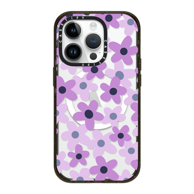 Marta Olga Klara x CASETiFY iPhone 14 Pro ケース ブラック インパクトケース MagSafe対応 sixties retro violet floral on clear background