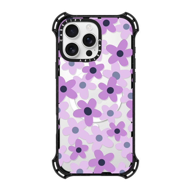 Marta Olga Klara x CASETiFY iPhone 16 Pro Max ケース ブラック バウンスケース sixties retro violet floral on clear background