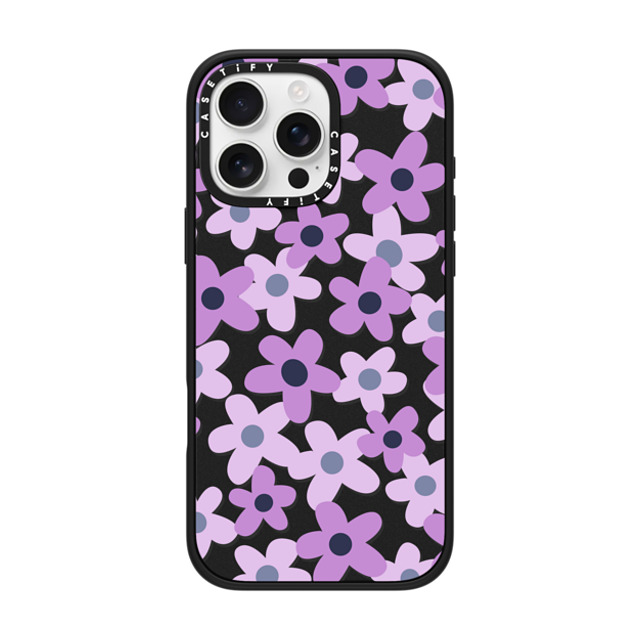 Marta Olga Klara x CASETiFY iPhone 16 Pro Max ケース マットブラック インパクトケース MagSafe対応 sixties retro violet floral on clear background