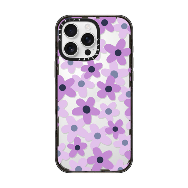 Marta Olga Klara x CASETiFY iPhone 16 Pro Max ケース ブラック インパクトケース sixties retro violet floral on clear background