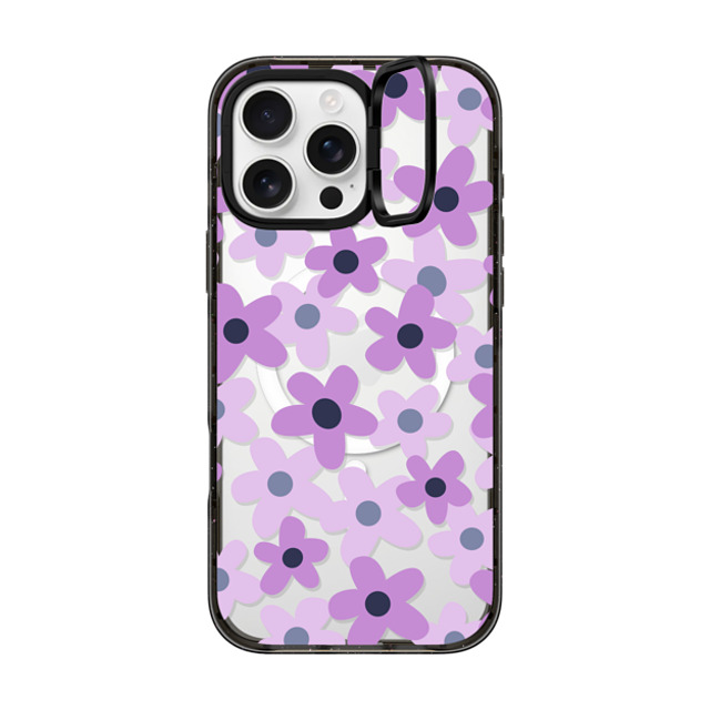 Marta Olga Klara x CASETiFY iPhone 16 Pro Max ケース ブラック インパクトリングスタンドケース MagSafe対応 sixties retro violet floral on clear background