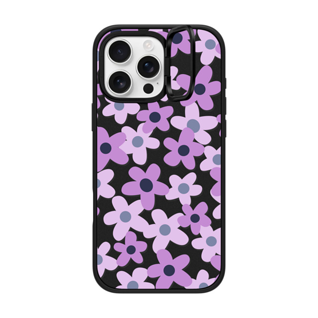 Marta Olga Klara x CASETiFY iPhone 16 Pro Max ケース マットブラック インパクトリングスタンドケース MagSafe対応 sixties retro violet floral on clear background