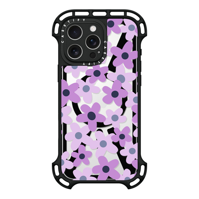 Marta Olga Klara x CASETiFY iPhone 16 Pro Max ケース ブラック ウルトラ バウンスケース MagSafe対応 sixties retro violet floral on clear background