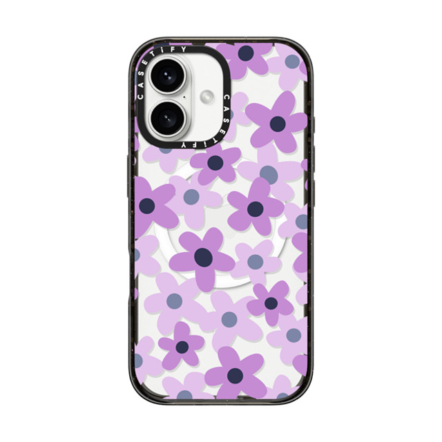 Marta Olga Klara x CASETiFY iPhone 16 ケース ブラック インパクトケース MagSafe対応 sixties retro violet floral on clear background