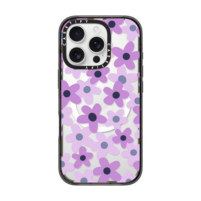 Marta Olga Klara x CASETiFY iPhone 16 Pro ケース ブラック インパクトケース MagSafe対応 sixties retro violet floral on clear background