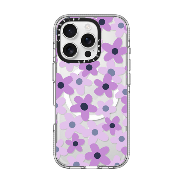 Marta Olga Klara x CASETiFY iPhone 16 Pro ケース クリア クリア ケース MagSafe対応 sixties retro violet floral on clear background