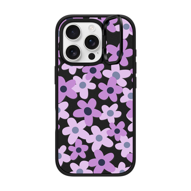 Marta Olga Klara x CASETiFY iPhone 16 Pro ケース マットブラック インパクトリングスタンドケース MagSafe対応 sixties retro violet floral on clear background