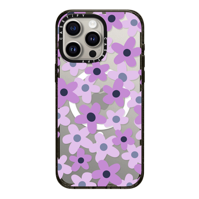 Marta Olga Klara x CASETiFY iPhone 15 Pro Max ケース ブラック インパクトケース MagSafe対応 sixties retro violet floral on clear background