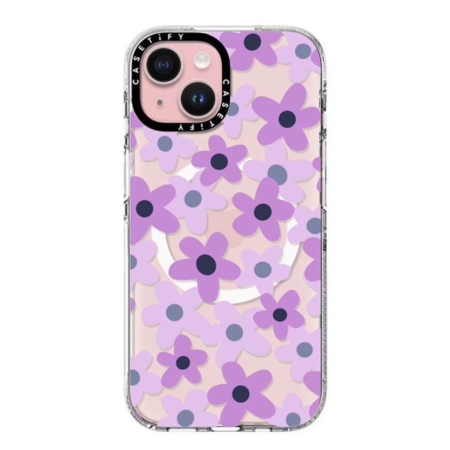 Marta Olga Klara x CASETiFY iPhone 15 ケース クリア クリア ケース MagSafe対応 sixties retro violet floral on clear background