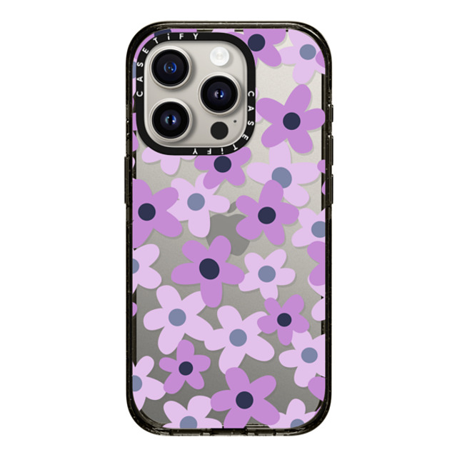 Marta Olga Klara x CASETiFY iPhone 15 Pro ケース ブラック インパクトケース sixties retro violet floral on clear background