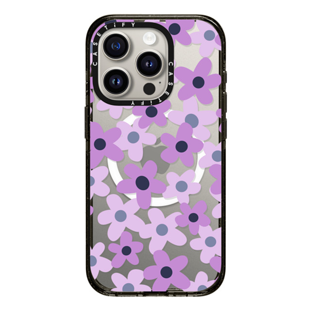 Marta Olga Klara x CASETiFY iPhone 15 Pro ケース ブラック インパクトケース MagSafe対応 sixties retro violet floral on clear background