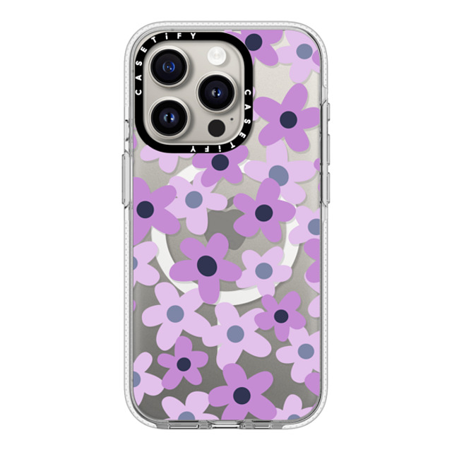 Marta Olga Klara x CASETiFY iPhone 15 Pro ケース クリア クリア ケース MagSafe対応 sixties retro violet floral on clear background