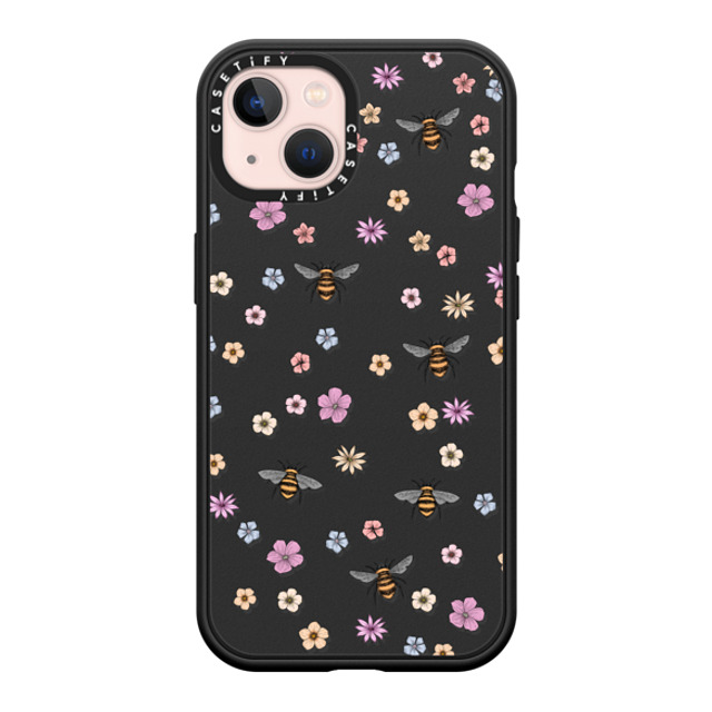 Marta Olga Klara x CASETiFY iPhone 13 ケース マットブラック インパクトケース MagSafe対応 petit floral with bees