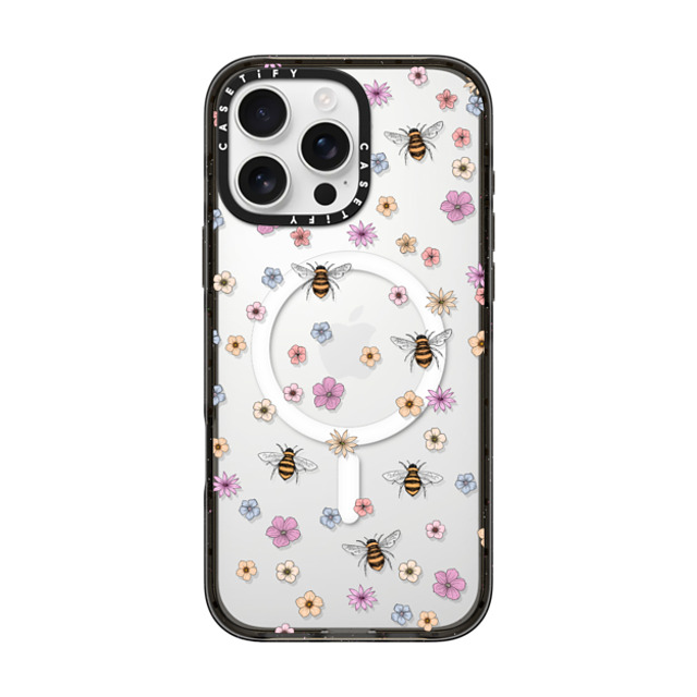 Marta Olga Klara x CASETiFY iPhone 16 Pro Max ケース ブラック インパクトケース MagSafe対応 petit floral with bees