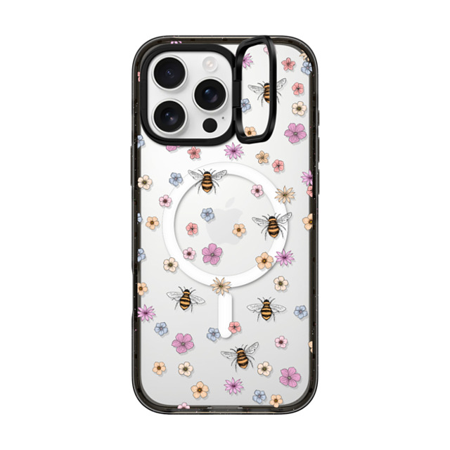 Marta Olga Klara x CASETiFY iPhone 16 Pro Max ケース ブラック インパクトリングスタンドケース MagSafe対応 petit floral with bees