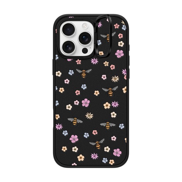 Marta Olga Klara x CASETiFY iPhone 16 Pro Max ケース マットブラック インパクトリングスタンドケース MagSafe対応 petit floral with bees