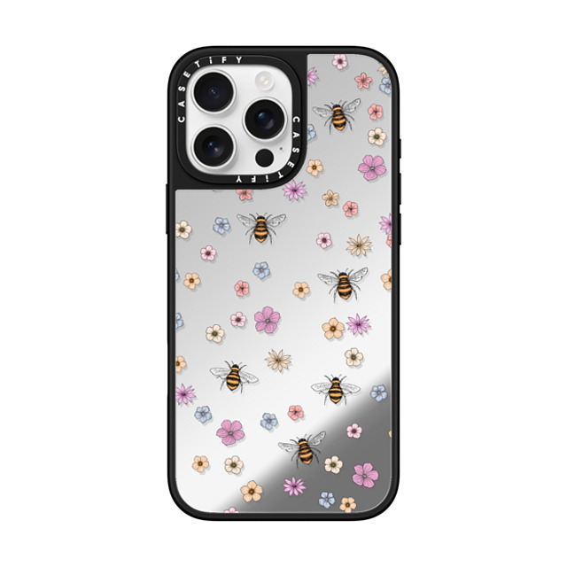 Marta Olga Klara x CASETiFY iPhone 16 Pro Max ケース Silver on Black ミラーケース MagSafe対応 petit floral with bees