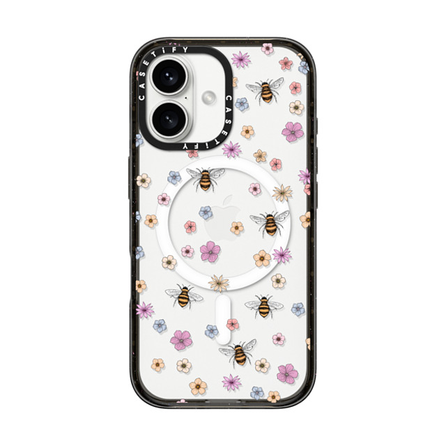 Marta Olga Klara x CASETiFY iPhone 16 ケース ブラック インパクトケース MagSafe対応 petit floral with bees