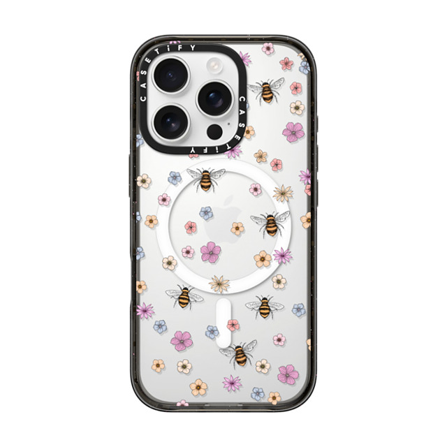 Marta Olga Klara x CASETiFY iPhone 16 Pro ケース ブラック インパクトケース MagSafe対応 petit floral with bees