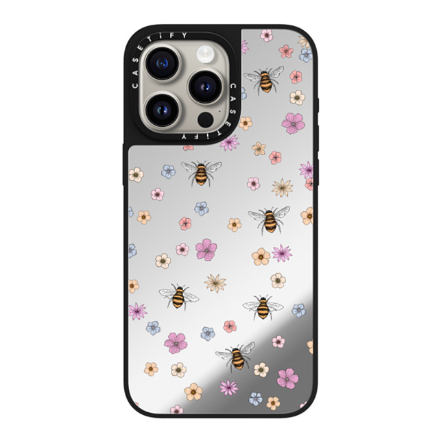 Marta Olga Klara x CASETiFY iPhone 15 Pro Max ケース Silver on Black ミラーケース MagSafe対応 petit floral with bees