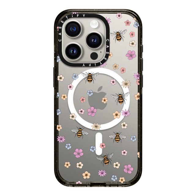 Marta Olga Klara x CASETiFY iPhone 15 Pro ケース ブラック インパクトケース MagSafe対応 petit floral with bees