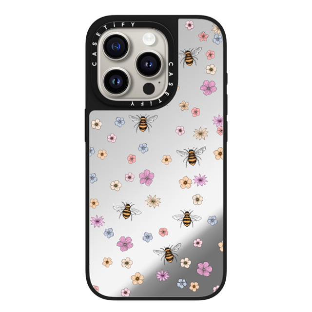 Marta Olga Klara x CASETiFY iPhone 15 Pro Case Silver on Black ミラーケース MagSafe対応 petit floral with bees Marta Olga Klara x CASETiFY iPhone 15 Pro Case Silver on Black ミラーケース MagSafe対応 petit floral with bees