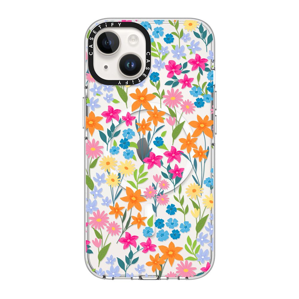 Clear iPhone 14 Case MagSafe Compatible - bright spring flowers - daisy floral pattern