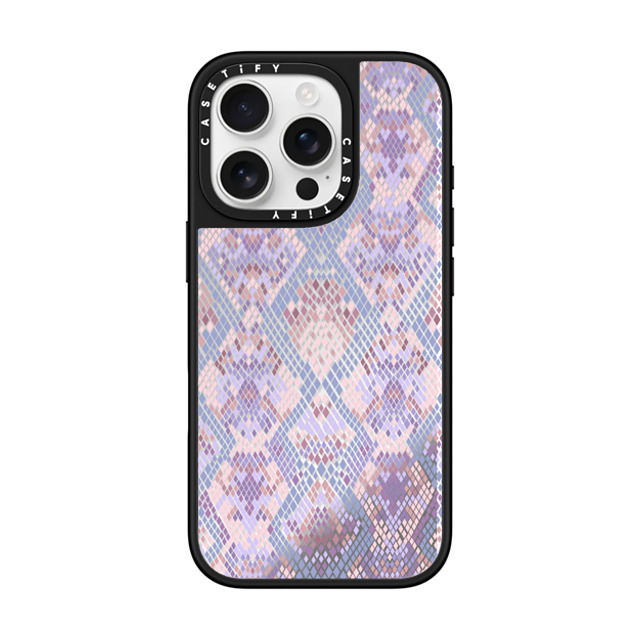 Marta Olga Klara x CASETiFY iPhone 16 Pro ケース Silver on Black ミラーケース MagSafe対応 Pink Snake skin