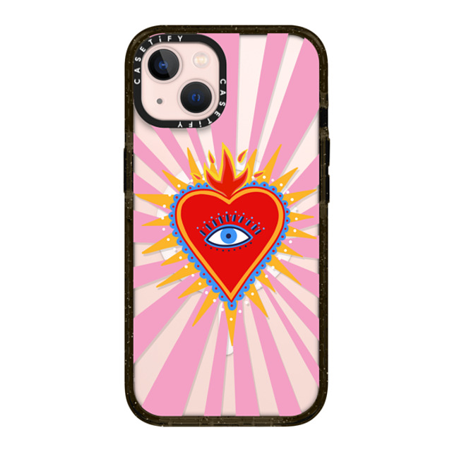 Marta Olga Klara x CASETiFY iPhone 13 ケース ブラック インパクトケース MagSafe対応 pink flaming heart