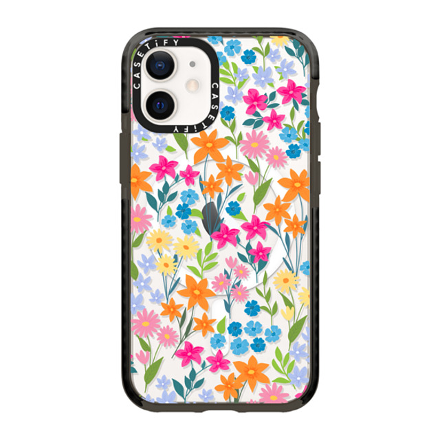 Marta Olga Klara x CASETiFY iPhone 12 mini ケース ブラック インパクトケース MagSafe対応 bright spring flowers - daisy floral pattern