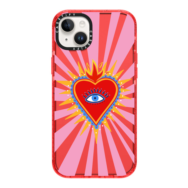 Marta Olga Klara x CASETiFY iPhone 14 Plus ケース レッド インパクトケース pink flaming heart