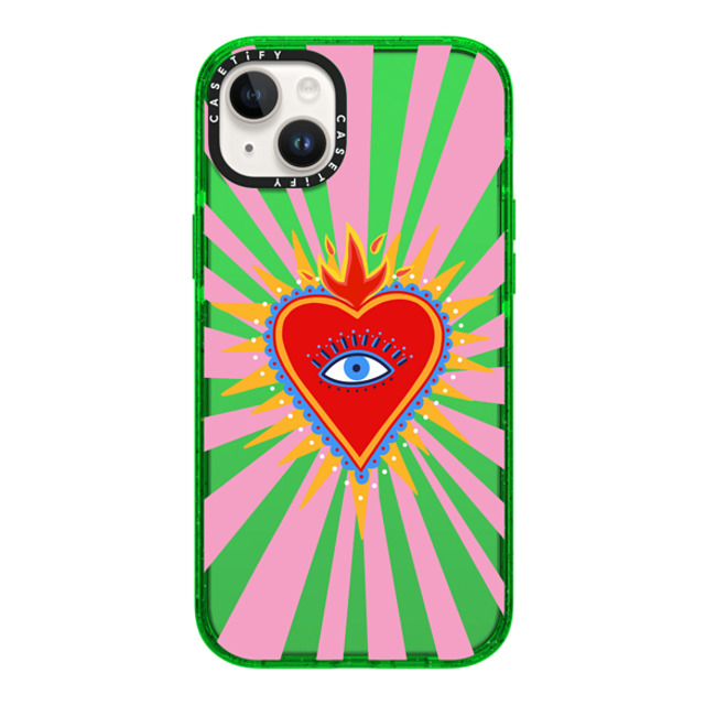 Marta Olga Klara x CASETiFY iPhone 14 Plus ケース グリーン インパクトケース pink flaming heart