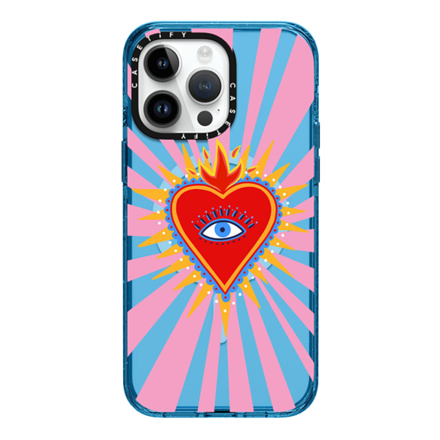 Marta Olga Klara x CASETiFY iPhone 14 Pro Max Case Love,Geometric Cyan Blue CpNgP[X MagSafeΉ pink flaming heart