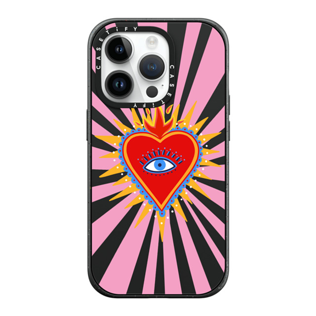 Marta Olga Klara x CASETiFY iPhone 14 Pro ケース マットブラック インパクトケース MagSafe対応 pink flaming heart