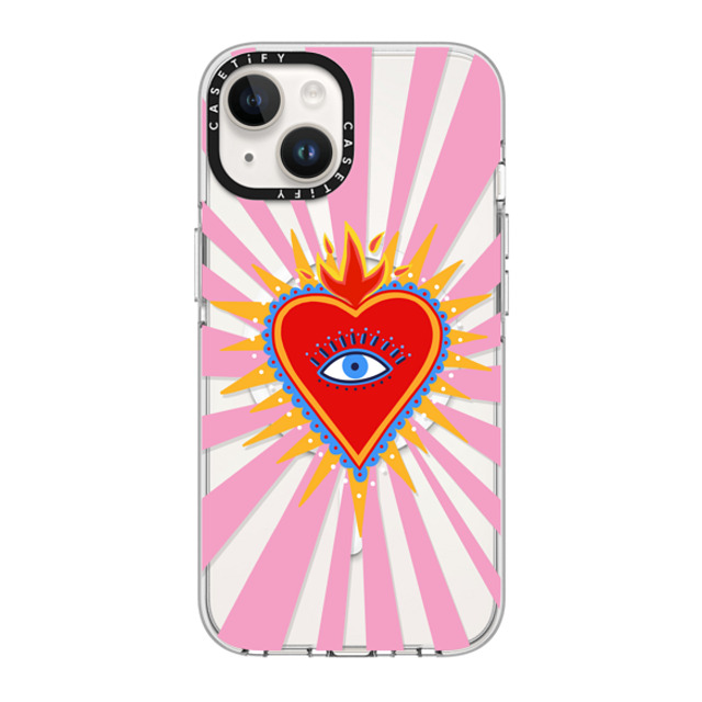 Marta Olga Klara x CASETiFY iPhone 14 ケース クリア クリア ケース MagSafe対応 pink flaming heart