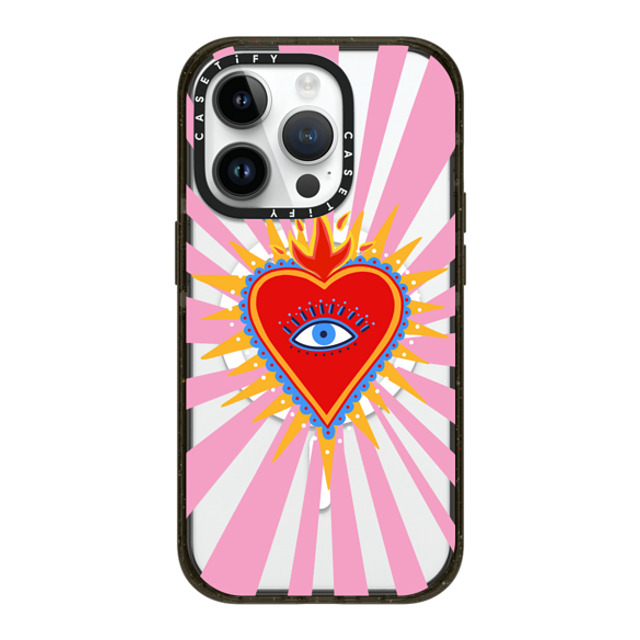 Marta Olga Klara x CASETiFY iPhone 14 Pro ケース ブラック インパクトケース MagSafe対応 pink flaming heart