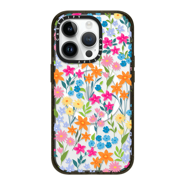 Marta Olga Klara x CASETiFY iPhone 14 Pro ケース ブラック インパクトケース MagSafe対応 bright spring flowers - daisy floral pattern