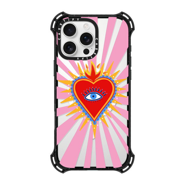 Marta Olga Klara x CASETiFY iPhone 16 Pro Max ケース ブラック バウンスケース pink flaming heart