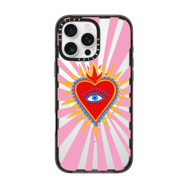 Marta Olga Klara x CASETiFY iPhone 16 Pro Max ケース ブラック インパクトケース MagSafe対応 pink flaming heart