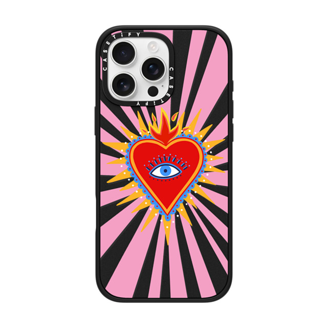 Marta Olga Klara x CASETiFY iPhone 16 Pro Max ケース マットブラック インパクトケース MagSafe対応 pink flaming heart