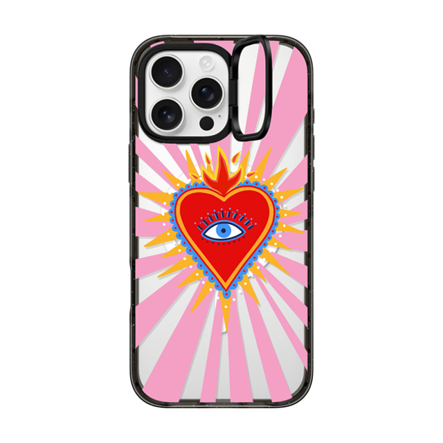 Marta Olga Klara x CASETiFY iPhone 16 Pro Max ケース ブラック インパクトリングスタンドケース MagSafe対応 pink flaming heart