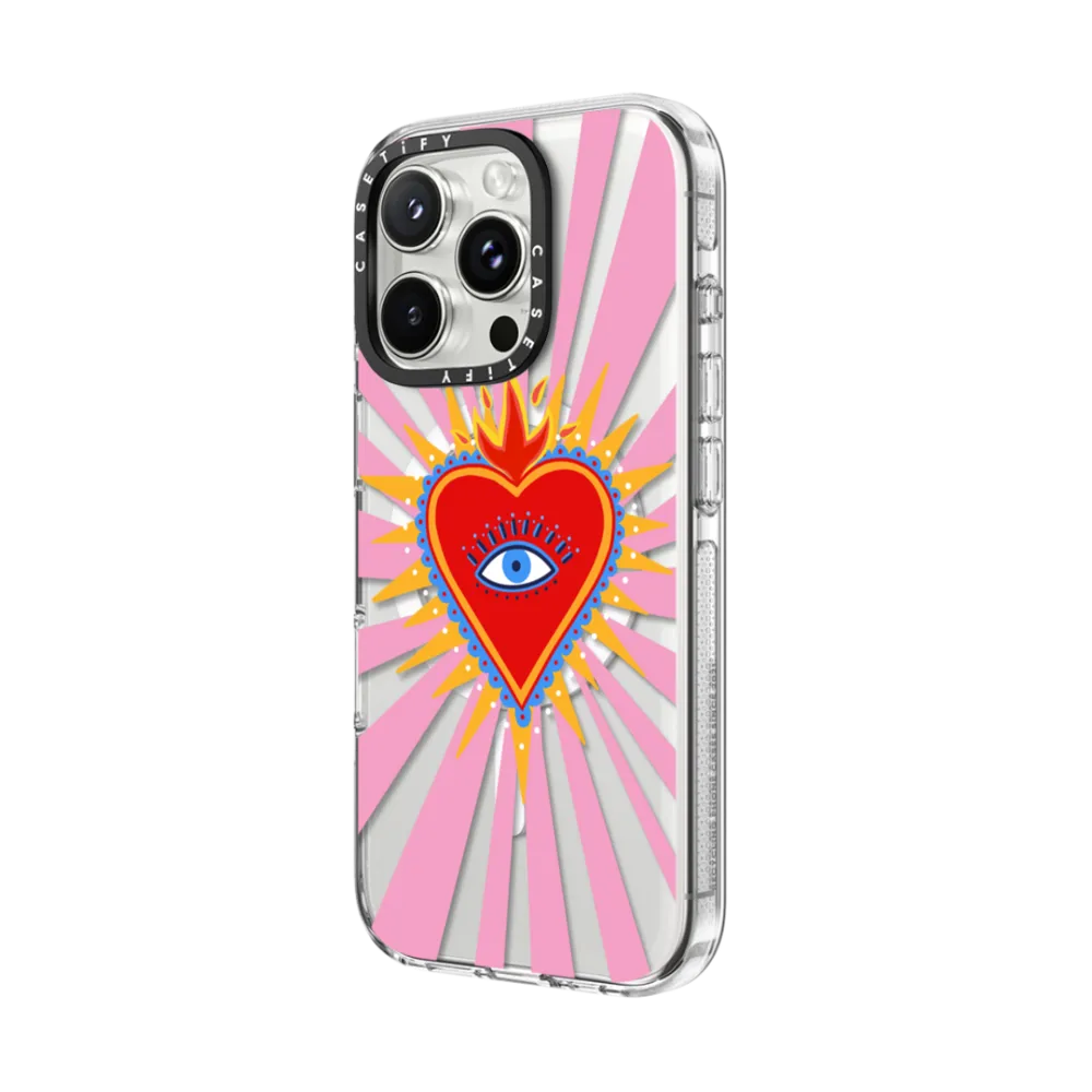 Clear iPhone 16 Pro Max Case MagSafe Compatible - pink flaming heart