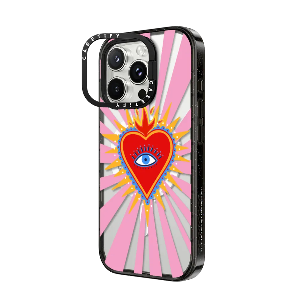 Impact Ring Stand iPhone 16 Pro Max Case MagSafe Compatible - pink flaming heart