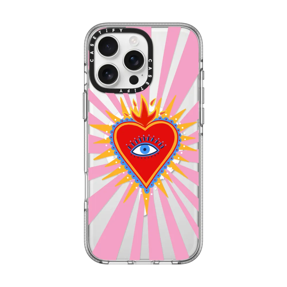 Clear iPhone 16 Pro Max Case MagSafe Compatible - pink flaming heart