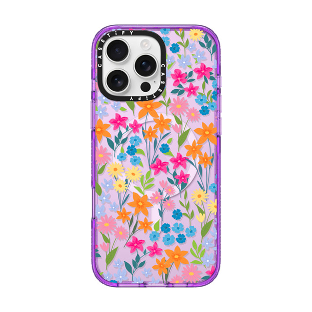 Marta Olga Klara x CASETiFY iPhone 16 Pro Max ケース パープル インパクトケース MagSafe対応 bright spring flowers - daisy floral pattern