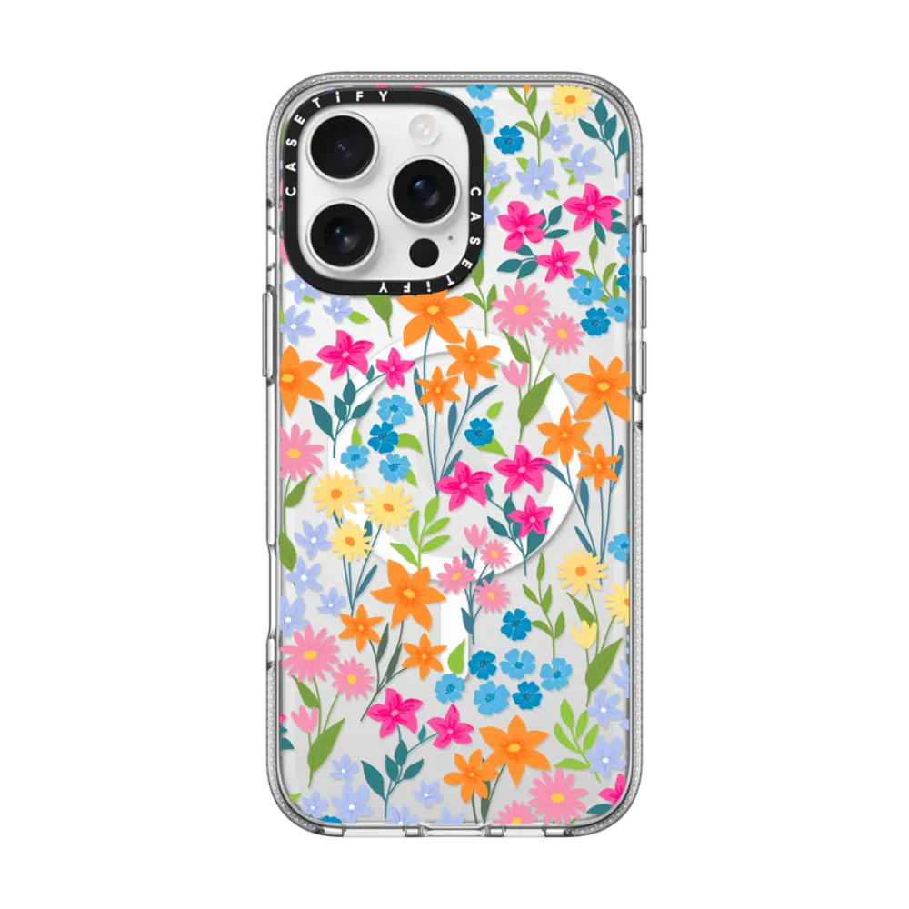 Clear iPhone 16 Pro Max Case MagSafe Compatible - bright spring flowers - daisy floral pattern