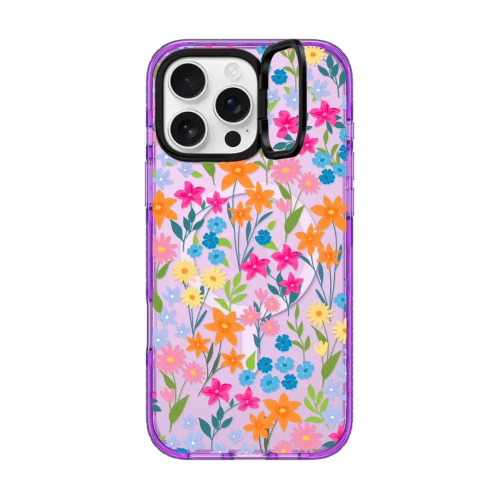 Impact Ring Stand iPhone 16 Pro Max Case MagSafe Compatible - bright spring flowers - daisy floral pattern